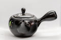 Japanese Kyusu - Sakura Cherry Blossom Black Kurodei Tokoname-yaki Teapot - 300ml - side view with the handle to the left and spout to the right