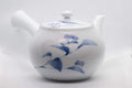 Tezumi — Japanese Kyusu - White Arita-yaki Porcelain Teapot with Blue Orchid decorations - 475ml — three-quarter view from the opposite side