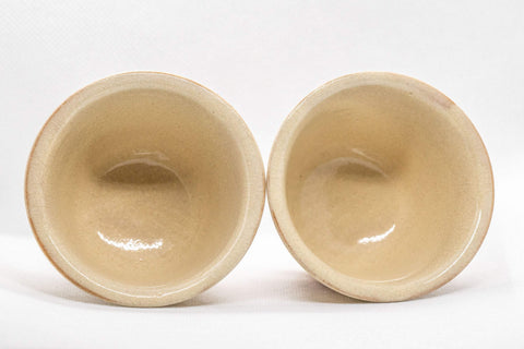 Japanese Teacups - Pair of Beige Glazed Senchawan - 75ml - overhead view of the two cups
