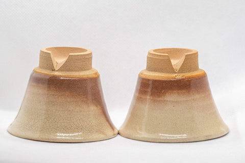 Japanese Teacups - Pair of Beige Glazed Senchawan - 75ml - view of the undersides and feet of the pair