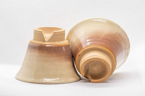Japanese Teacups - Pair of Beige Glazed Senchawan - 75ml