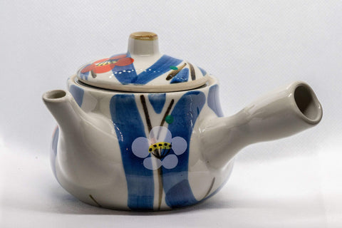 Japanese Kyusu - いろは Floral Striped Basket-Infuser Teapot - 375ml