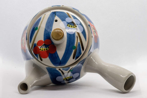 Japanese Kyusu - いろは Floral Striped Basket-Infuser Teapot - 375ml