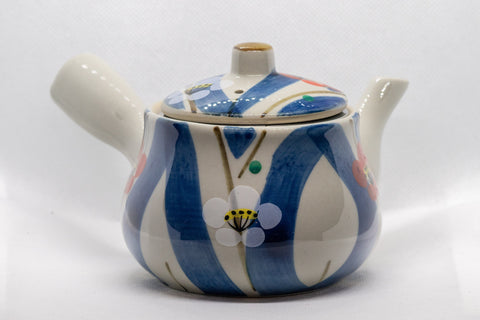 Japanese Kyusu - いろは Floral Striped Basket-Infuser Teapot - 375ml