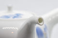 Japanese Kyusu - White Porcelain Blue Orchids Teapot - 375ml - closeup of the body showing the blue orchid decoration