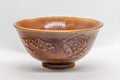 Japanese Matcha Bowl - Komogai-nari Hatazori-gata Chawan - 200ml - front view of the amber-glazed matcha bowl