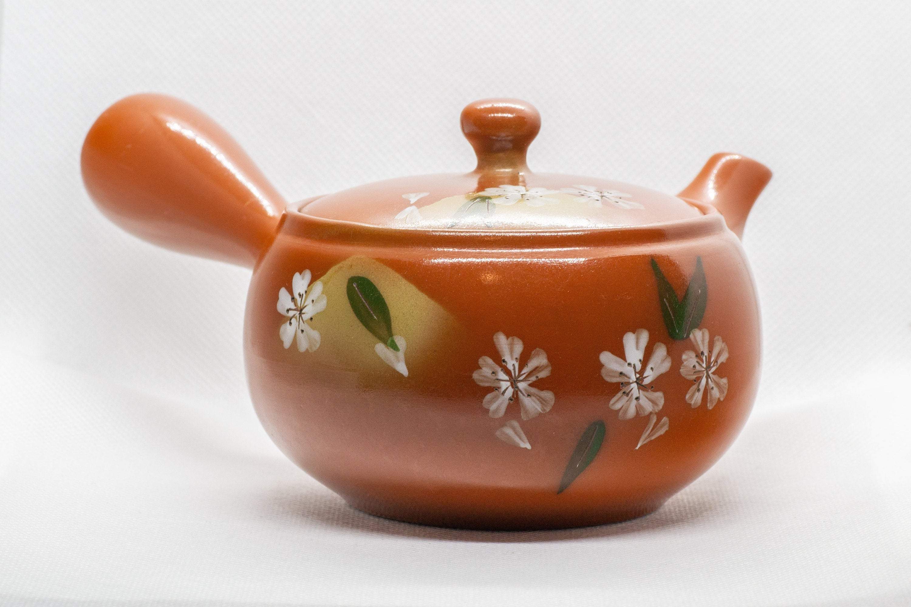 Japanese Kyusu - Floral Red Shudei Tokoname-yaki Ceramic Teapot - 300ml - Tezumi