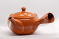Japanese Kyusu - 帯アミ Floral Red Shudei Tokoname-yaki Obi-ami Teapot - 265ml - side view showing the side handle and spout