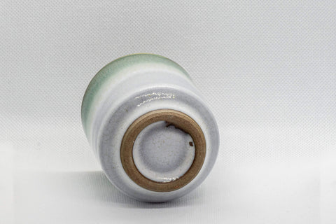 Tezumi — Japanese Teacup - Agano-yaki - Green Tsutsu-gata Yunomi - 180ml — inverted showing the foot ring