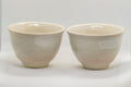 Japanese Teacups - Pair of Beige Floral Yunomi with Saucers - 150ml - the pair of cups side by side
