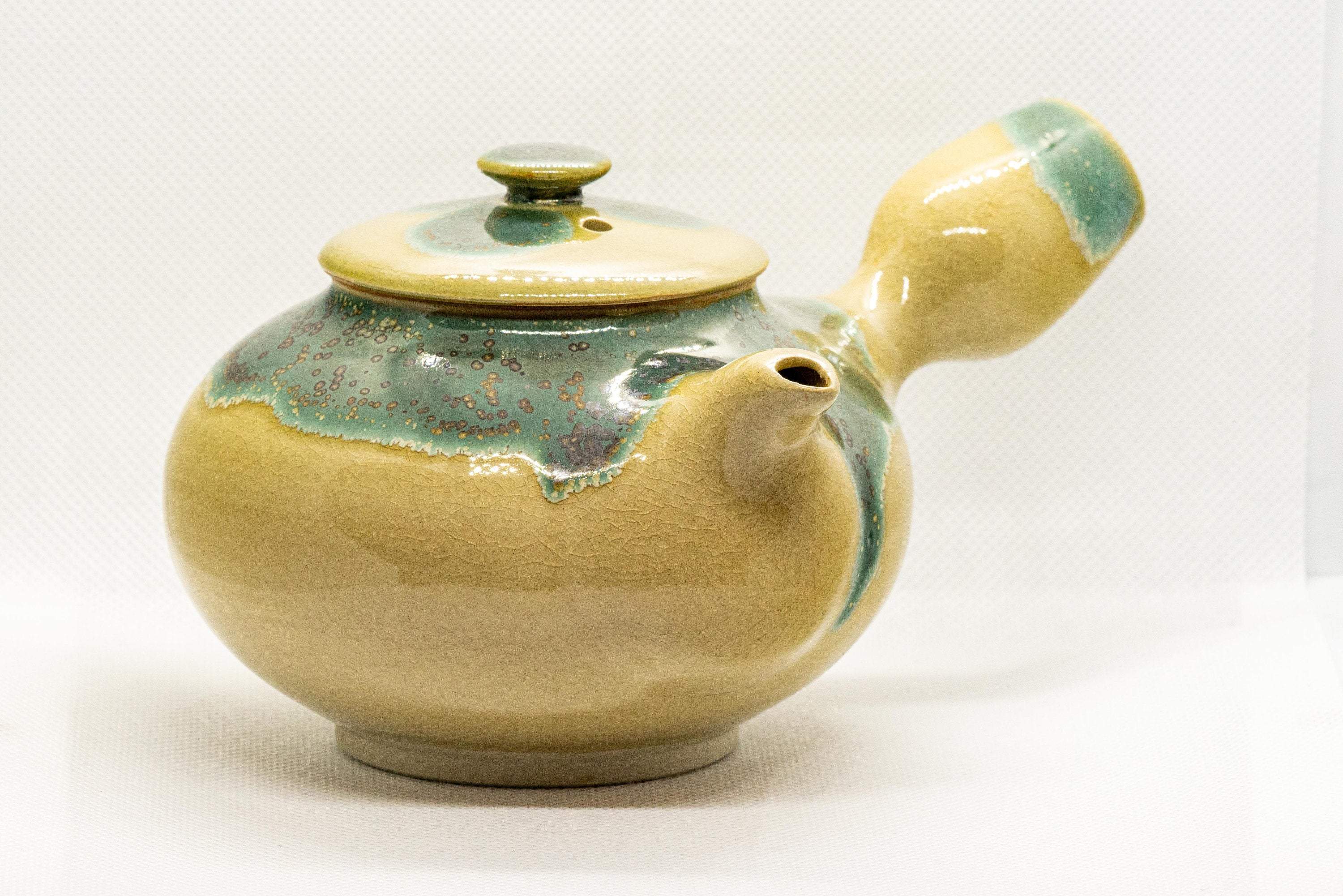 Japanese Kyusu - Agano-yaki teapot - gold-flecked blue-green enamel - 380ml - Thumbnail 3