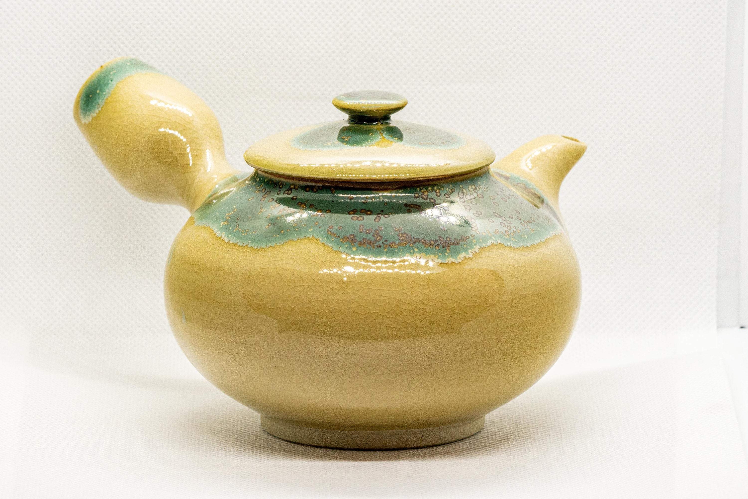 Japanese Kyusu - Agano-yaki teapot - gold-flecked blue-green enamel - 380ml - Thumbnail 5