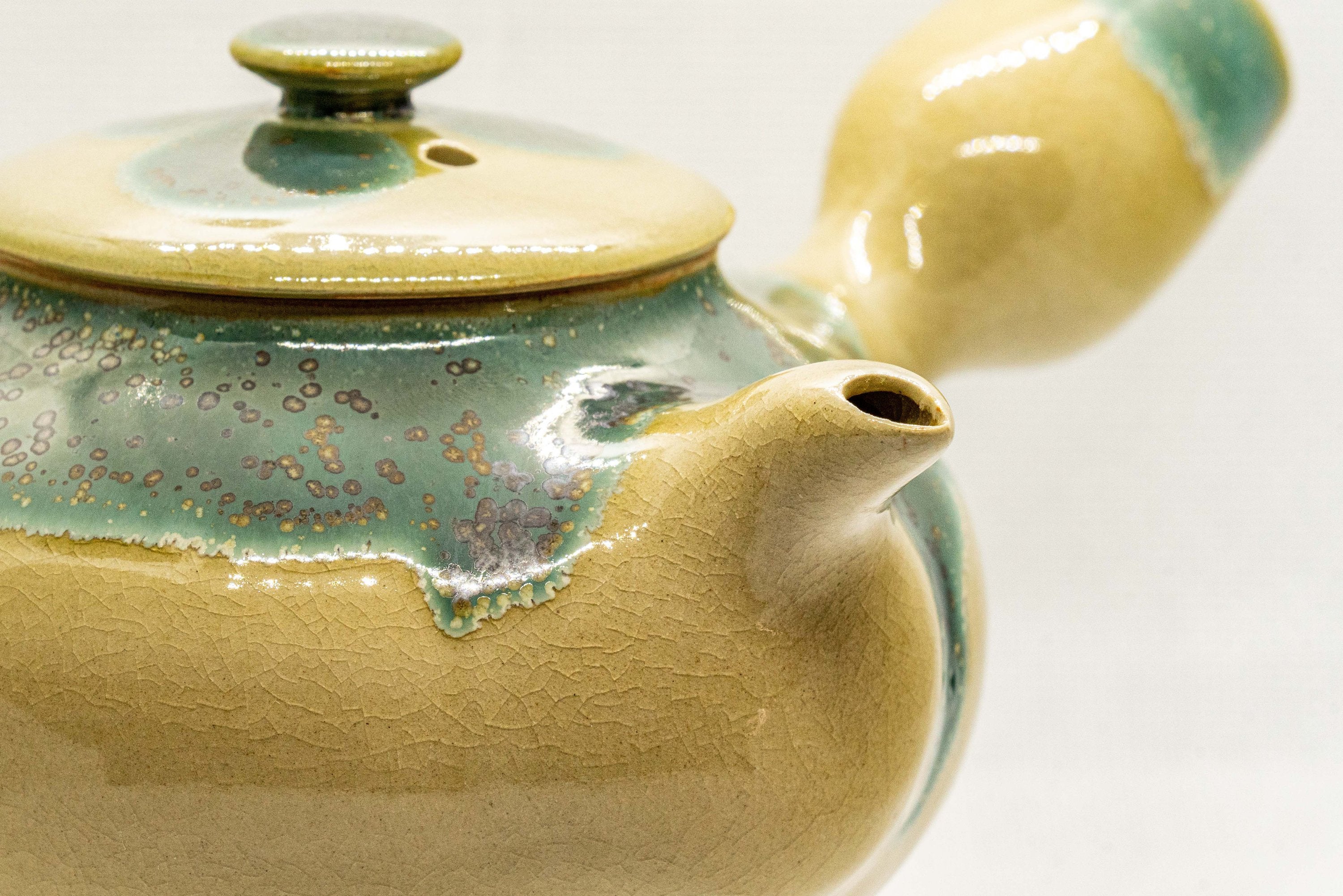 Japanese Kyusu - Agano-yaki teapot - gold-flecked blue-green enamel - 380ml - Thumbnail 4