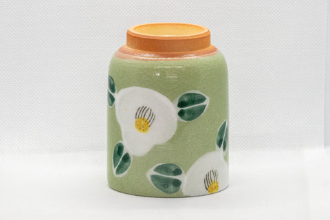 Japanese Teacup - Camellias Glazed Tsutsu-gata Yunomi - 200ml