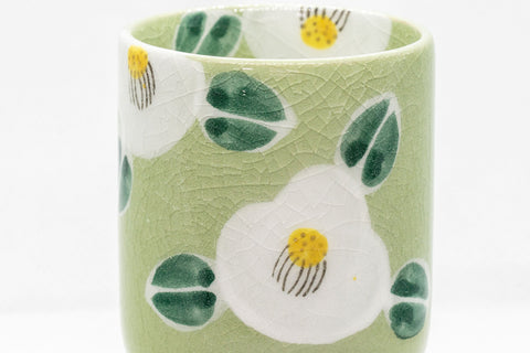 Japanese Teacup - Camellias Glazed Tsutsu-gata Yunomi - 200ml