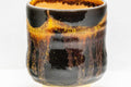 Japanese Teacup - Drip-Glazed Tsutsu-gata Yunomi - 160ml - closeup of the orange drip glaze on the body