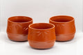 Japanese Teacups - Set of 3 Bamboo Tokoname-yaki Yunomi - 110ml - front view of the three brick-red bamboo-shaped Tokoname-yaki cups