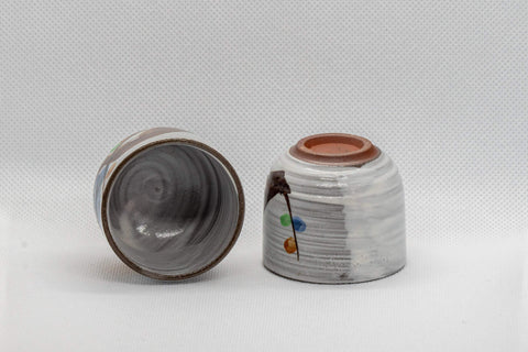 Japanese Teacups - Pair of White Glazed Floral Guinomi - 40ml