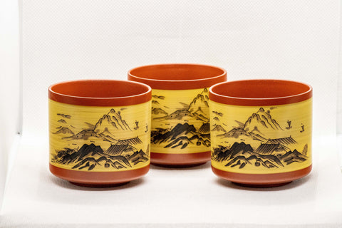 Japanese Teacups - Set of 3 Mountainous Tokoname-yaki Yunomi - 125ml - front view of the set of three cups