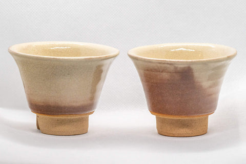 Japanese Teacups - Pair of Beige Glazed Senchawan - 75ml