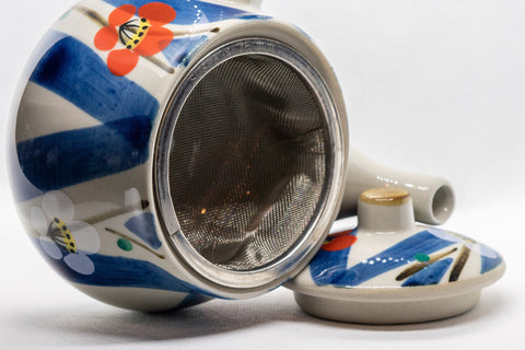 Japanese Kyusu - いろは Floral Striped Basket-Infuser Teapot - 375ml