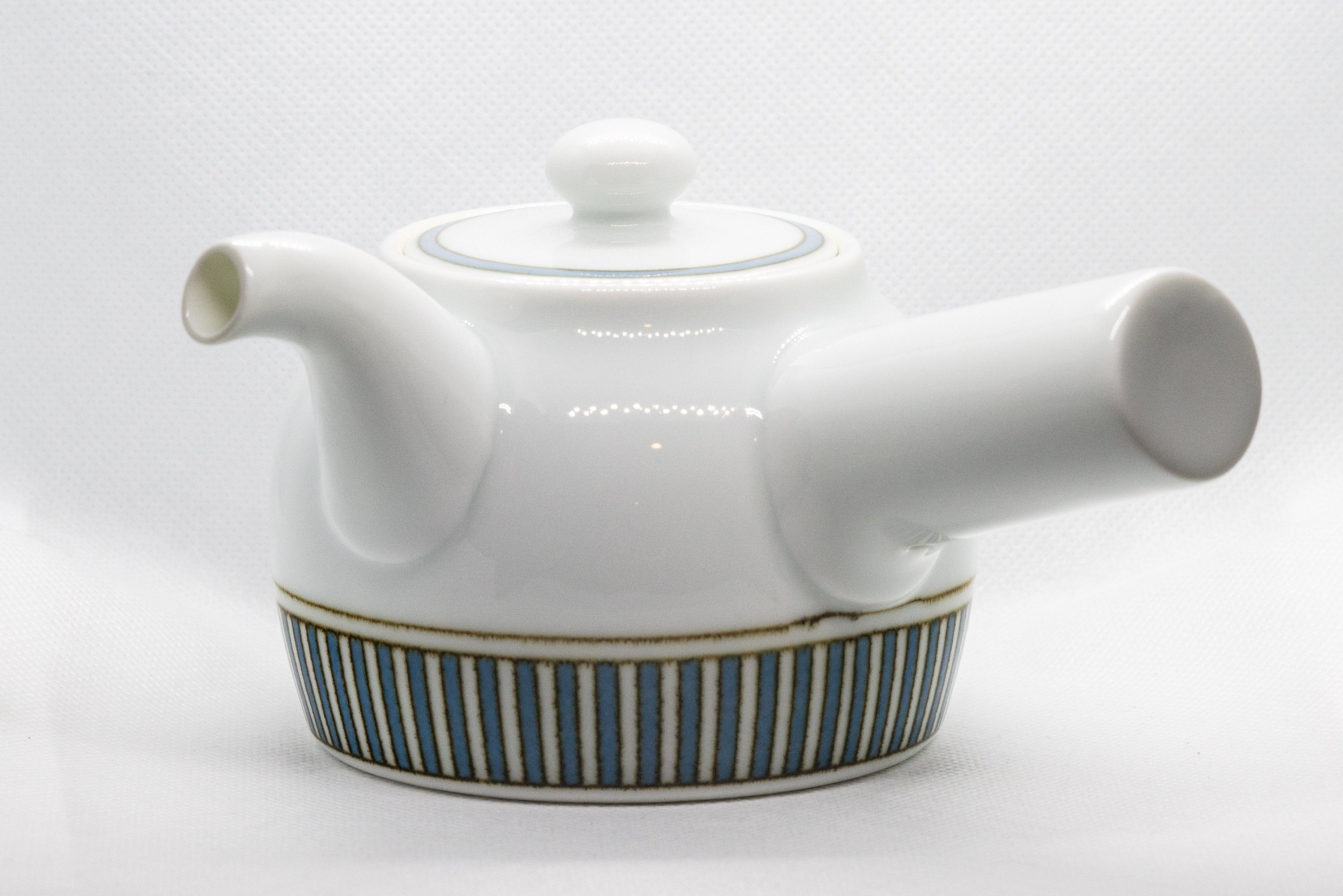 Japanese Kyusu - Porcelain Striped Debeso Teapot - 350ml - Tezumi