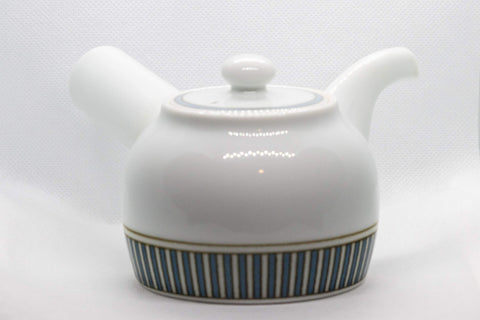 Tezumi — Japanese Kyusu - Porcelain Striped Debeso Teapot - 350ml — three-quarter view from the opposite side