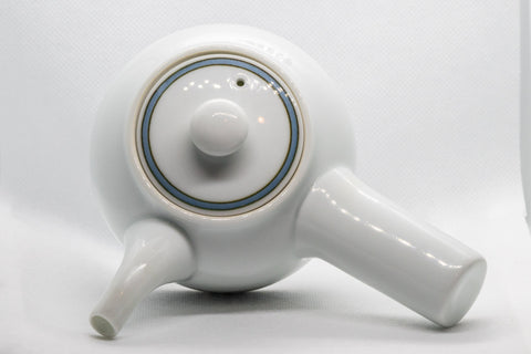 Tezumi — Japanese Kyusu - Porcelain Striped Debeso Teapot - 350ml — side view showing the spout