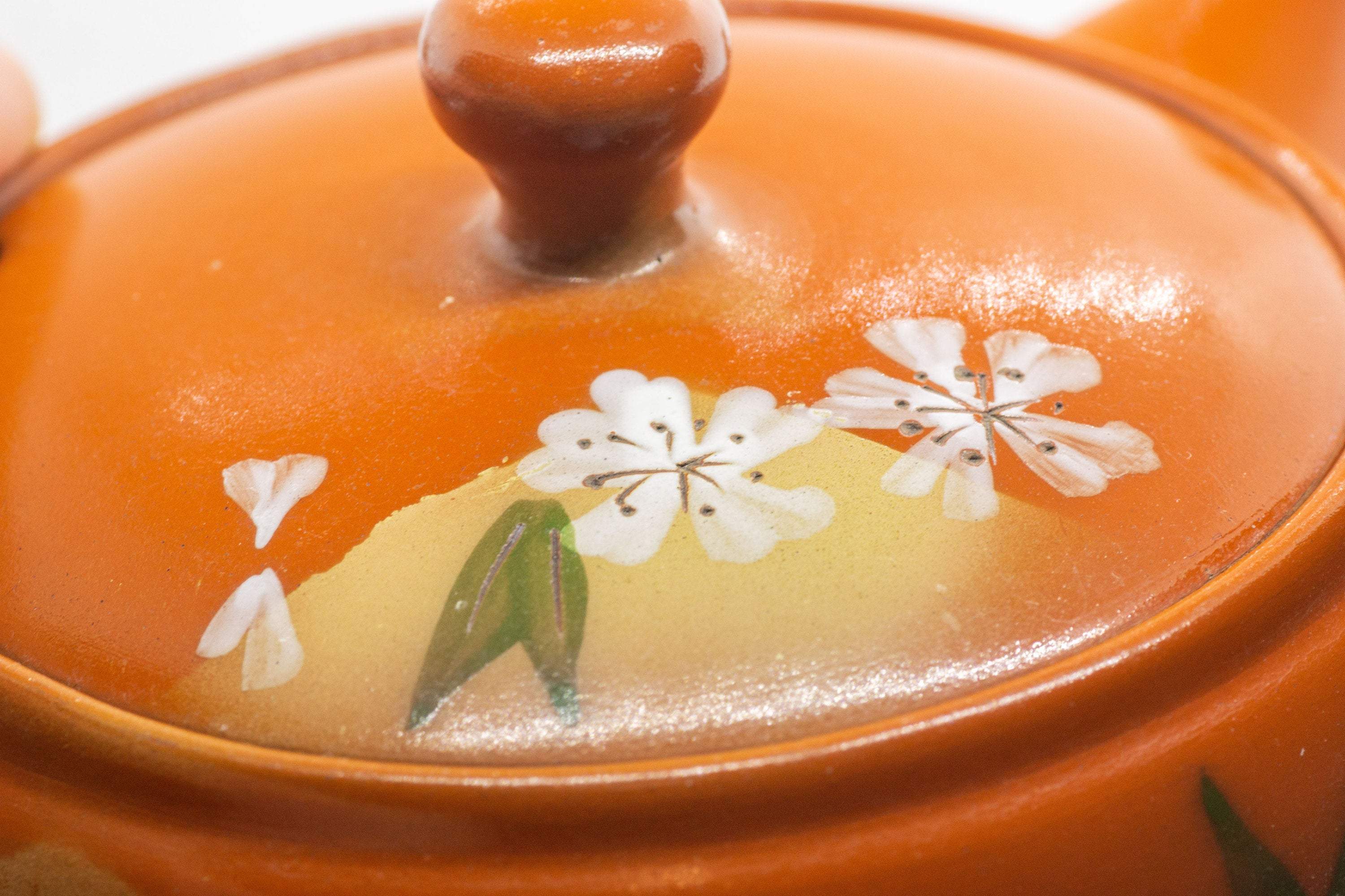 Japanese Kyusu - Floral Red Shudei Tokoname-yaki Ceramic Teapot - 300ml - Tezumi
