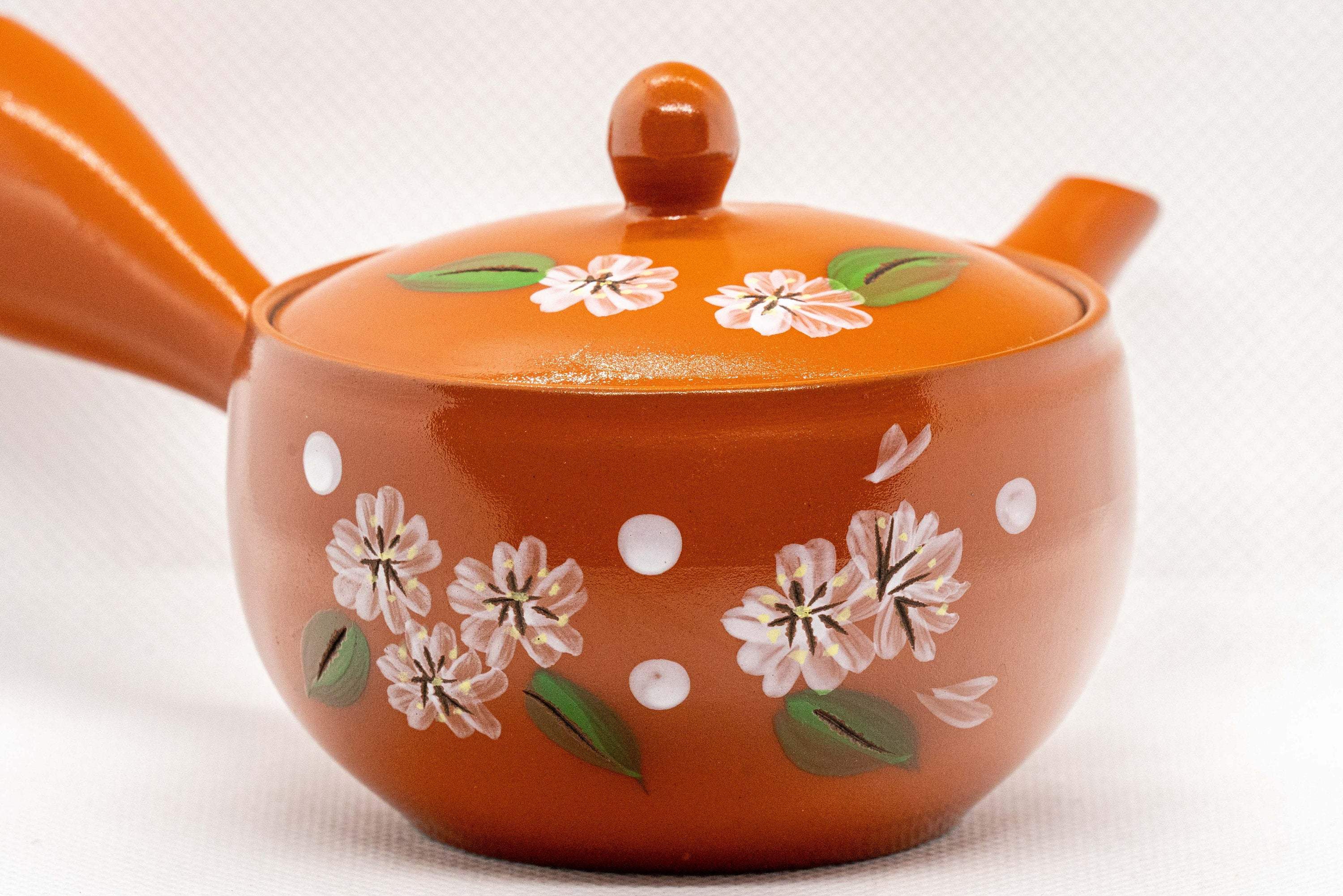Japanese Kyusu - Peach Blossoms Tokoname-yaki Teapot - 170ml - Tezumi