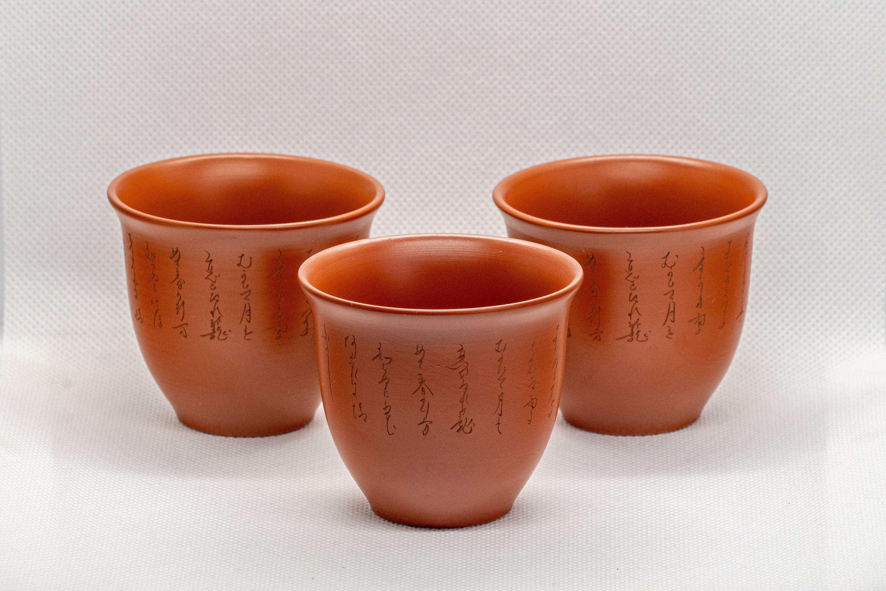 Japanese Teacups - Set of 3 Calligraphy Tokoname-yaki Yunomi - 180ml