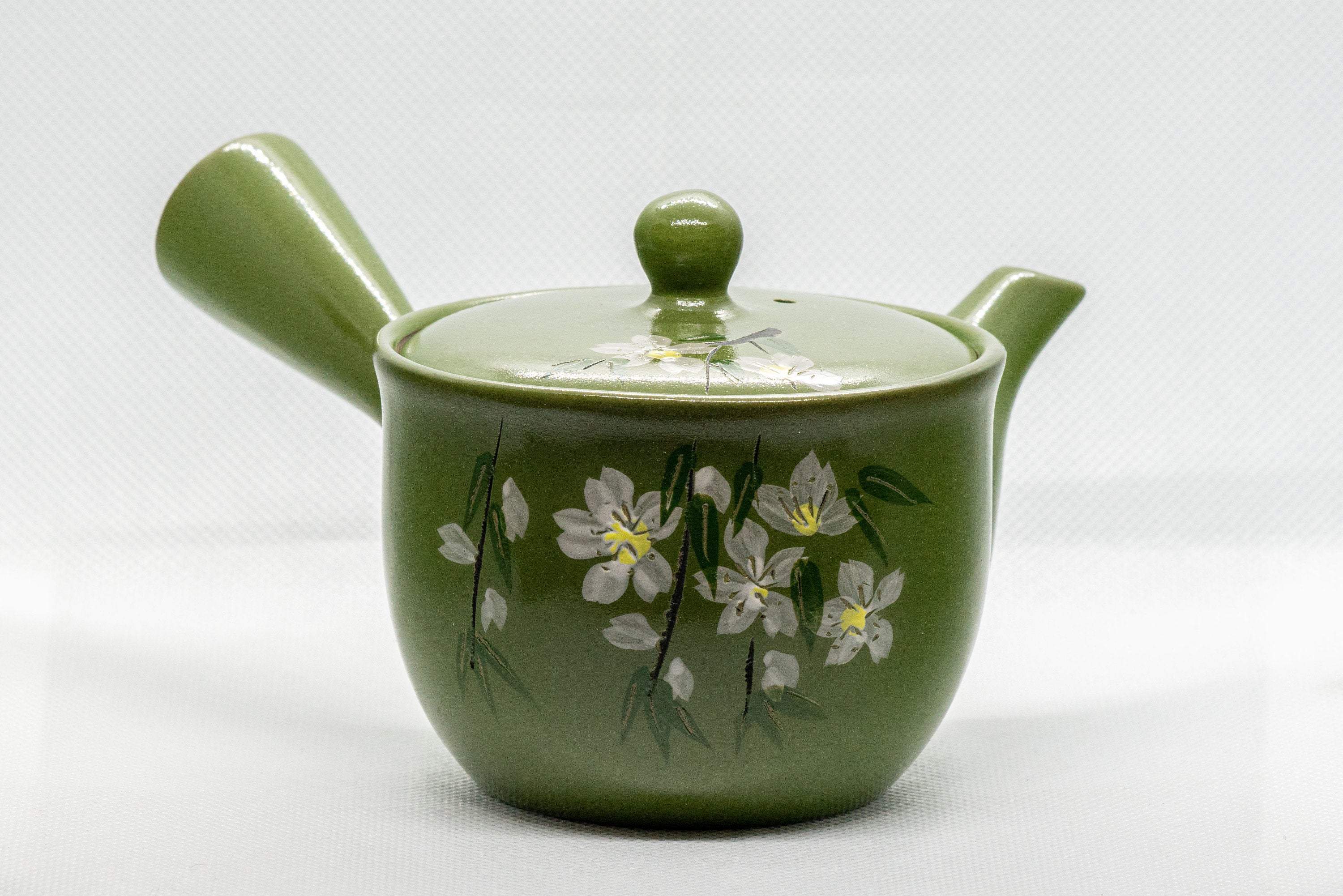 Japanese Kyusu - Floral Green Tokoname-yaki Teapot - 250ml - Tezumi