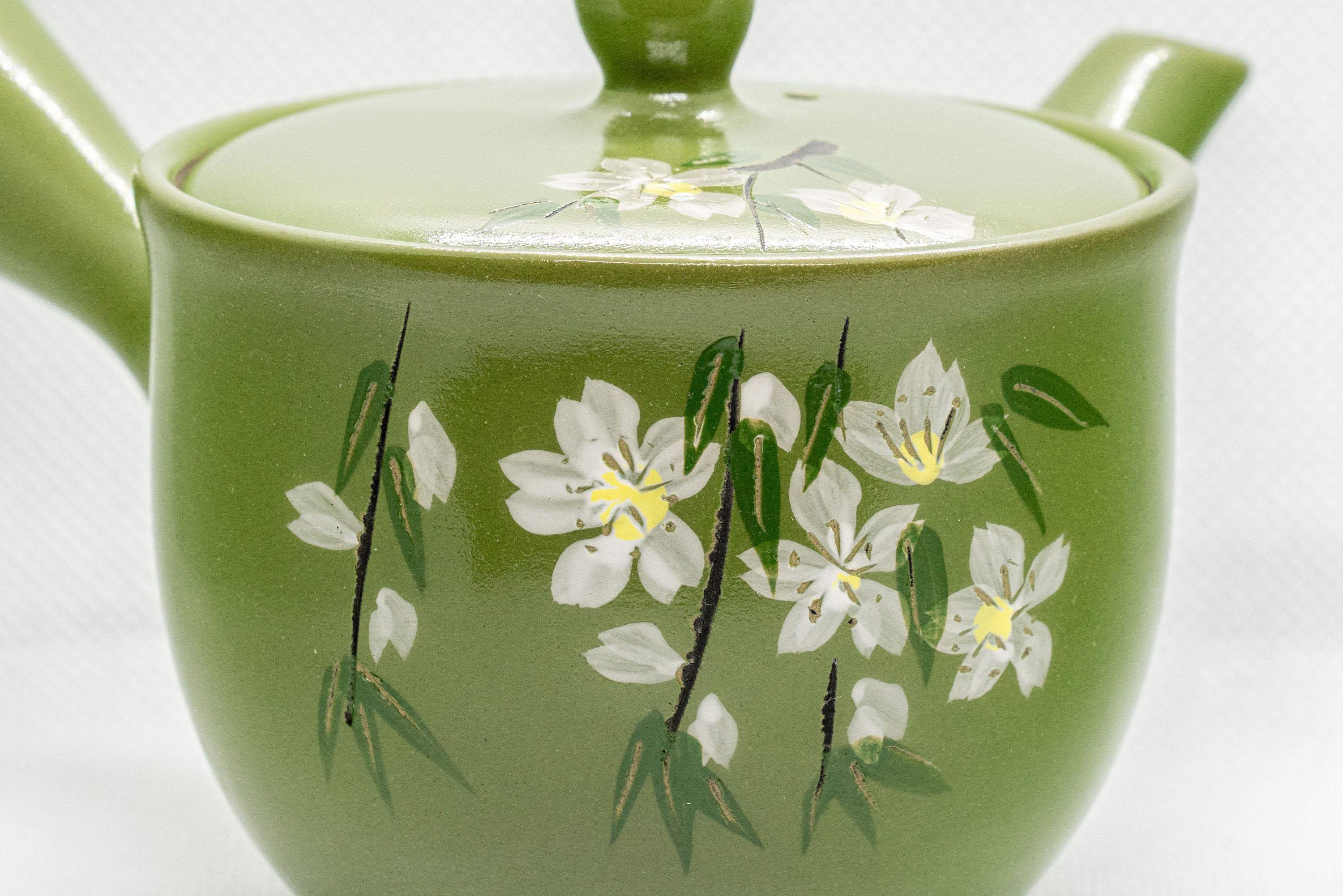 Japanese Kyusu - Floral Green Tokoname-yaki Teapot - 250ml - Tezumi