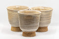 Japanese Teacups - Set of 3 Beige Hagi-yaki Yunomi - 130ml - front view of the three beige teacups grouped together