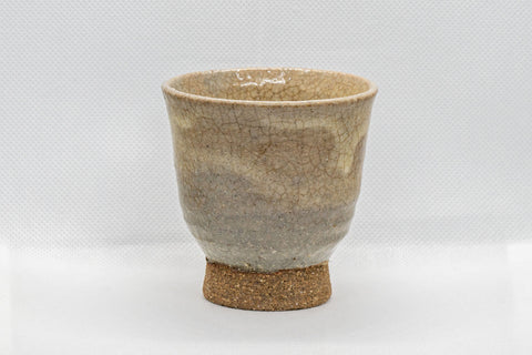 Japanese Teacups - Set of 3 Beige Hagi-yaki Yunomi - 130ml - front view of a single teacup