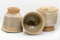 Japanese Teacups - Set of 3 Beige Hagi-yaki Yunomi - 130ml - the three teacups with one tilted to show the interior