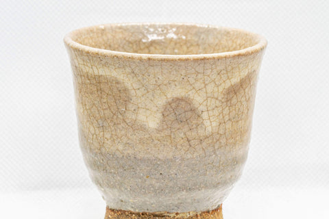 Japanese Teacups - Set of 3 Beige Hagi-yaki Yunomi - 130ml - front closeup of a single teacup