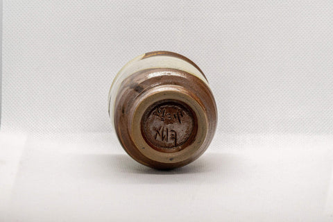 Tezumi — Japanese Teacup - Brown White Glazed Guinomi - 75ml — tipped to show the interior