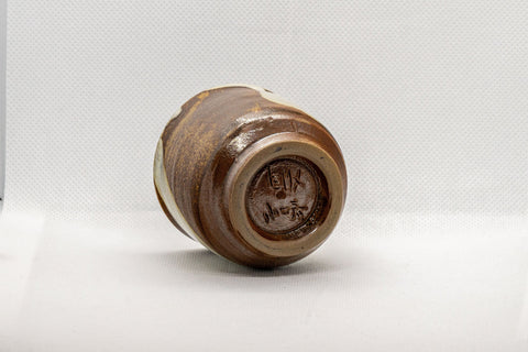 Tezumi — Japanese Teacup - Brown White Glazed Guinomi - 75ml — inverted showing the foot ring