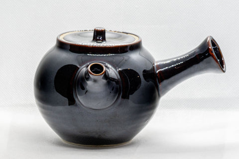 Japanese Kyusu - Tenmoku Maru-gata Arita-yaki Teapot - 400ml - view from the spout side with the spout pointing forward