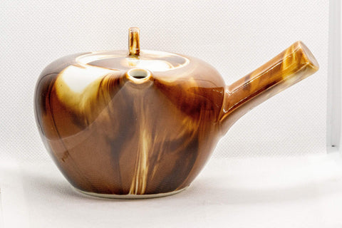 Tezumi — Japanese Kyusu - Marbled Porcelain Debeso Teapot - 500ml — three-quarter view from the opposite side