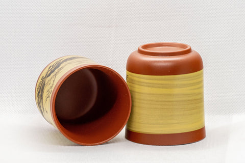 Tezumi — Japanese Teacups - Pair of Mountainous Tsutsu-gata Tokoname-yaki Yunomi - 125ml — three-quarter view
