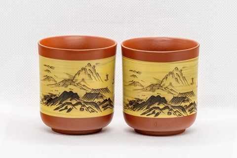 Tezumi — Japanese Teacups - Pair of Mountainous Tsutsu-gata Tokoname-yaki Yunomi - 125ml — front view