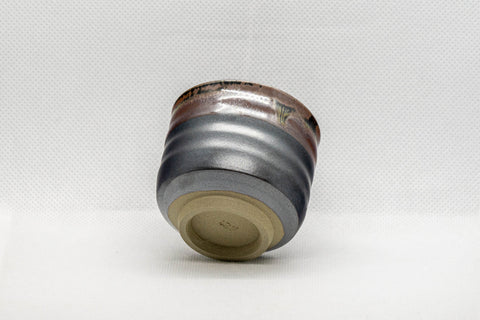 Japanese Teacup - Tenmoku Glazed Tsutsu-gata Yunomi - 65ml - the cup on its side showing the base