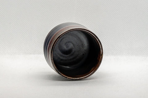 Japanese Teacup - Tenmoku Glazed Tsutsu-gata Yunomi - 65ml - top-down view into the dark interior