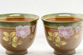 Japanese Teacups - Pair of Brown Floral Senchawan - 80ml - closeup front view of the pair