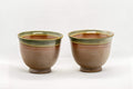 Japanese Teacups - Pair of Brown Floral Senchawan - 80ml - front view of the pair showing the pink floral painting