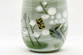 Japanese Teacups - Meoto Pair of Green Floral Yunomi - closeup of the hand-painted floral decoration
