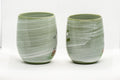 Japanese Teacups - Meoto Pair of Green Floral Yunomi - front view of the pair, alternate angle