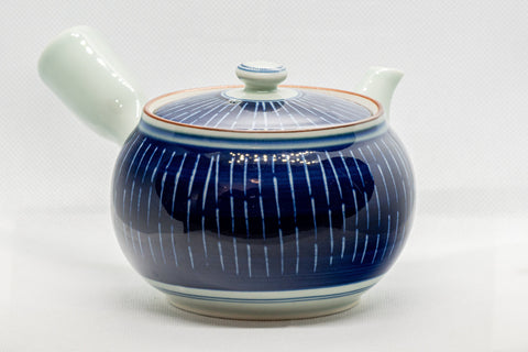 Tezumi — Japanese Kyusu - Blue White Tokusa Arita-yaki - 420ml — side view showing the spout